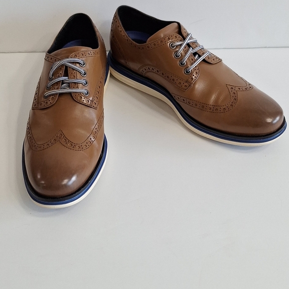 Cole Haan Safari Leather True Blue Ivory Original Grand Lux Wingtip Oxford Sz 8 - Picture 10 of 16